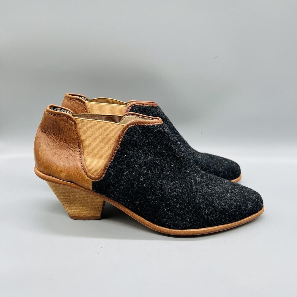 Matt Bernson Boots Womens 11 Black Wool Leather Ankle Cone Heel Booties Shoes